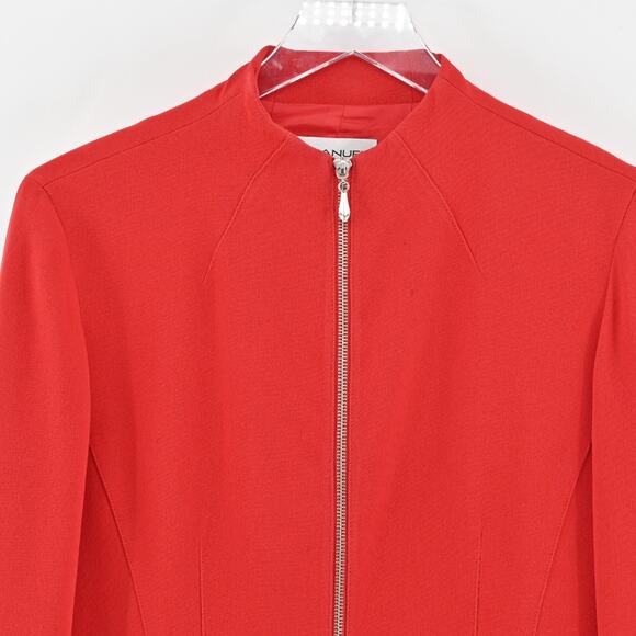 Vtg EMANUEL UNGARO Jacket Womens Size 8 Petite Solid Red Full Zip Blazer Classic - Picture 2 of 14